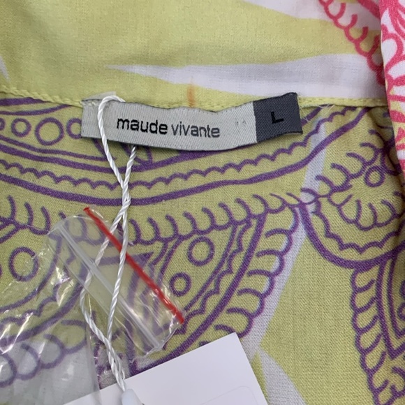 Maude Vivante Noelle Button Up Womens L Collared Camp Shirt Short Sleeve Print - Picture 7 of 13